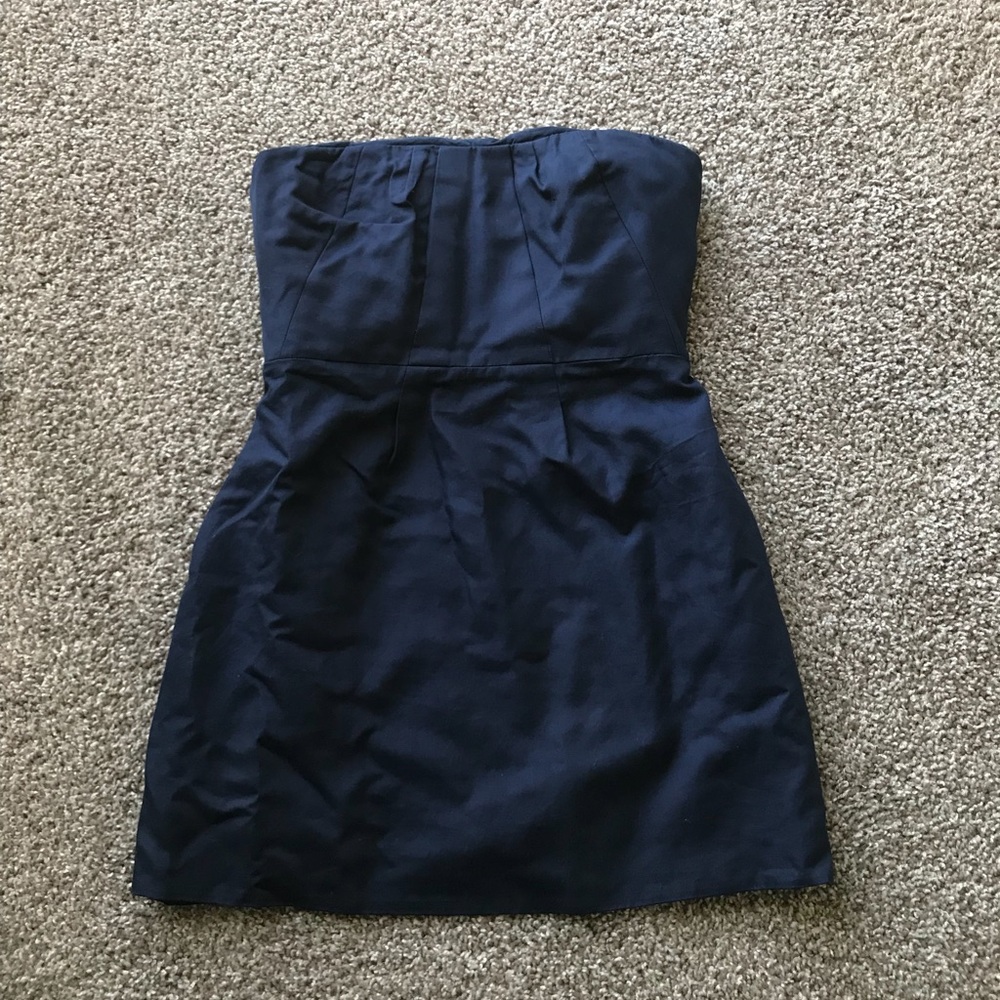 J Crew strapless navy blue dress with pockets