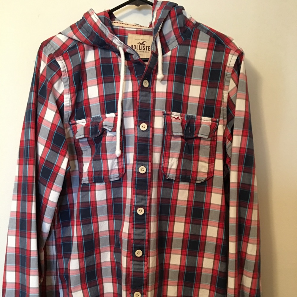 Men’s large Hollister plaid hoodie flannel jacket