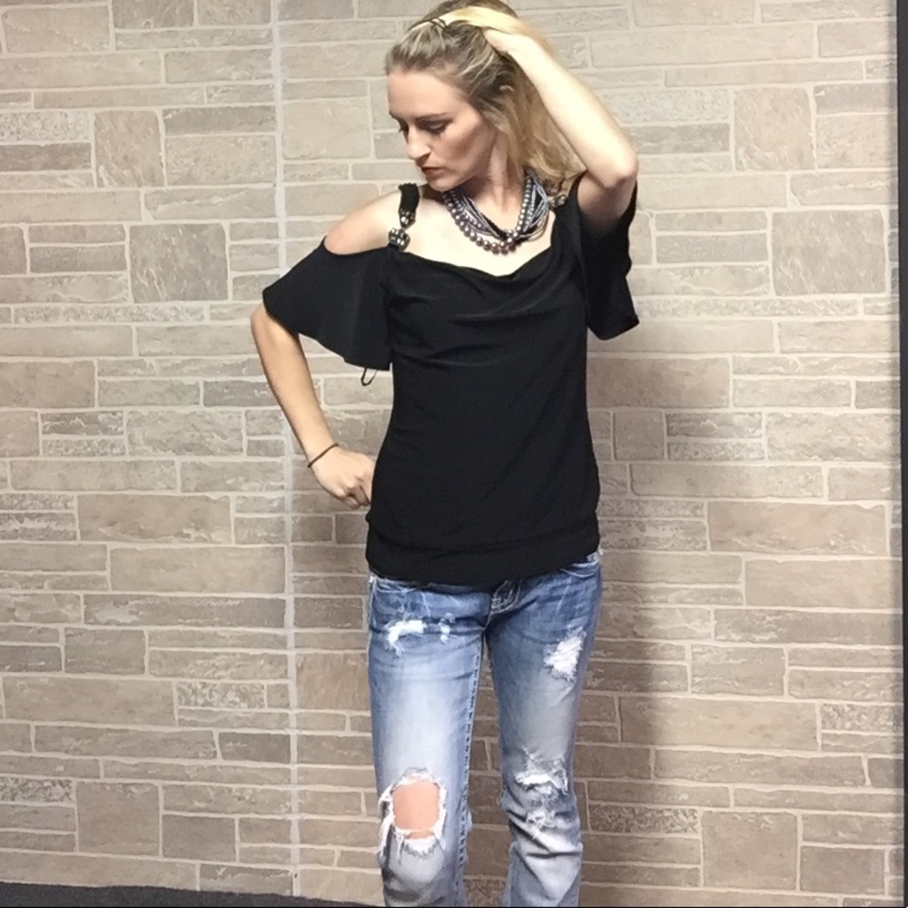 Classy Black cold shoulder top