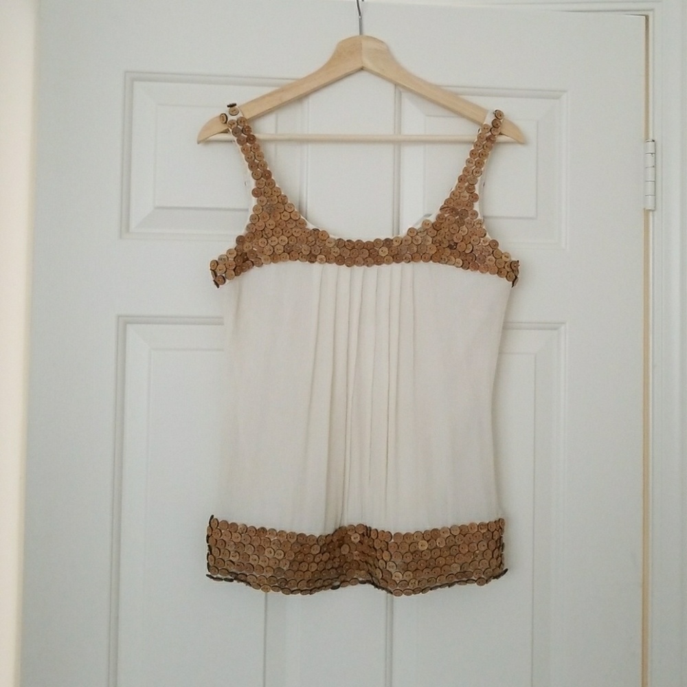 Coconut Shell button handmade silk tank
