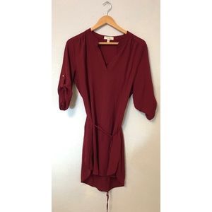 Maroon belted blouse-dress