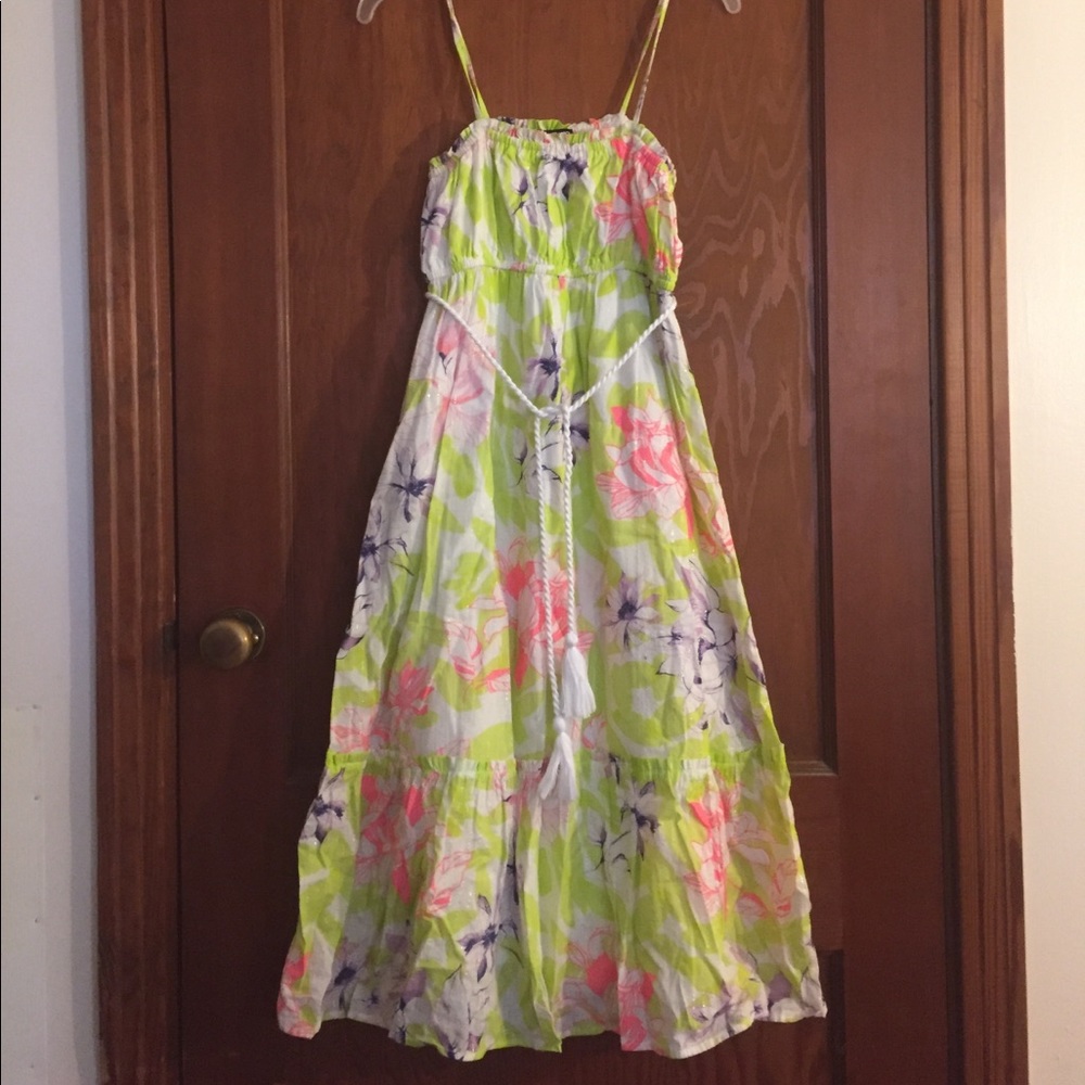 Ruffle-Hem Floral Spaghetti Strap Dress