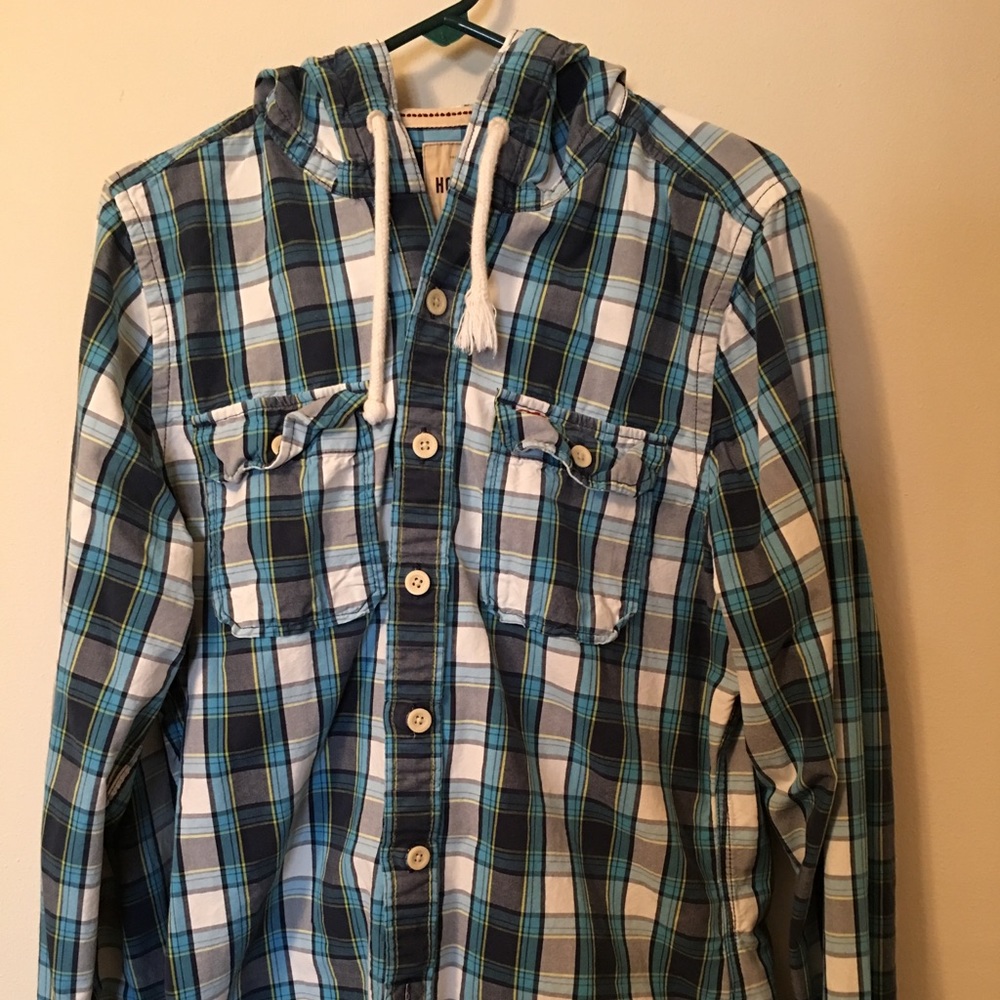 Men’s large Hollister plaid hoodie jacket flannel