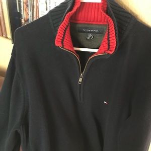 Man’s Navy / Red Collar Sweater sexy & handsome! 28” neck to tail.never worn.