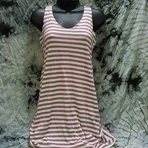 Mauve and white striped Anthropology maxi dress