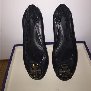 Tory Burch black flats with Gold hardware