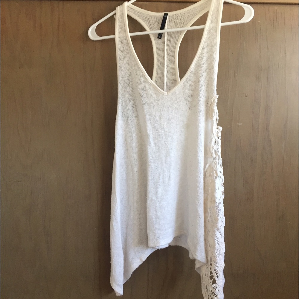 White Flowy Racerback Tank Crochet Detailing