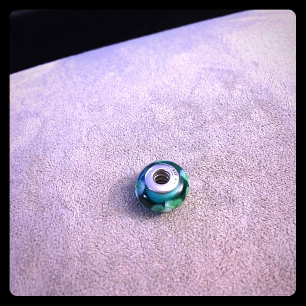 Pandora green glass and silver bead