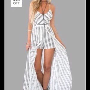White with Black Stripe Romper/Maxi with Shorts