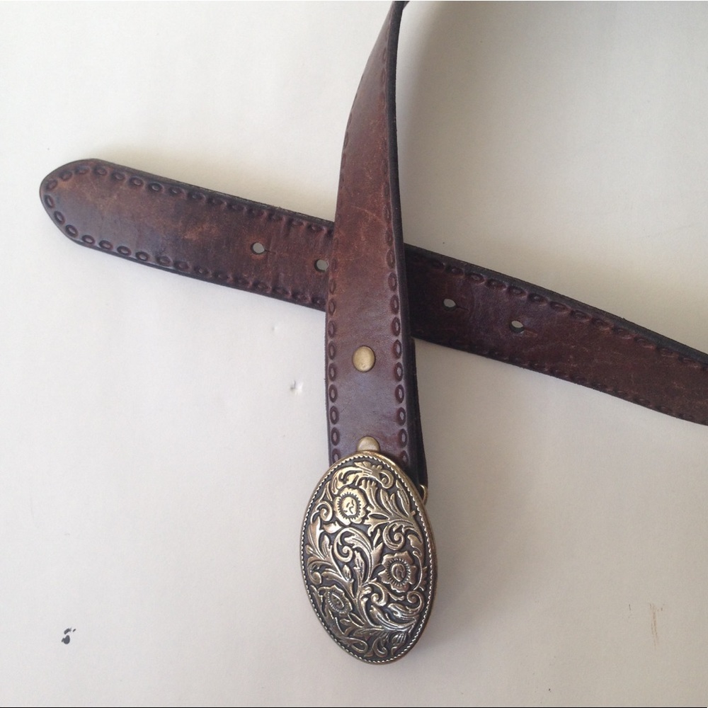 Brown Leather Belt with ornate buckle