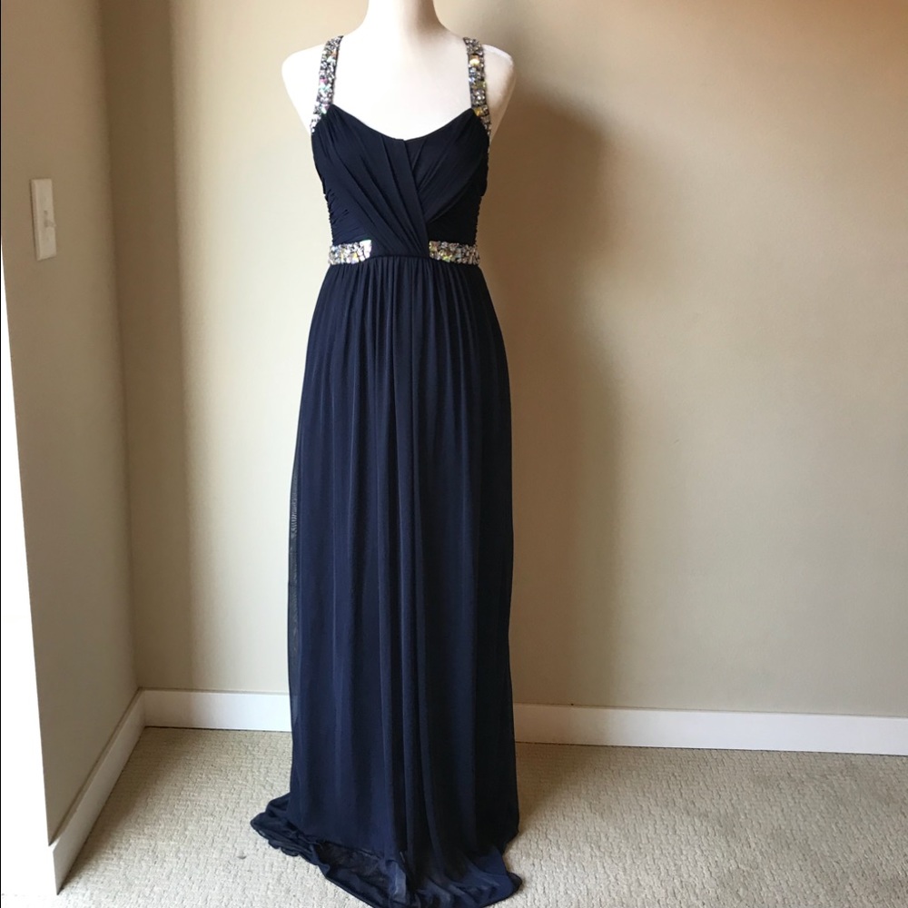 Beautiful jeweled navy blue floor length dress!