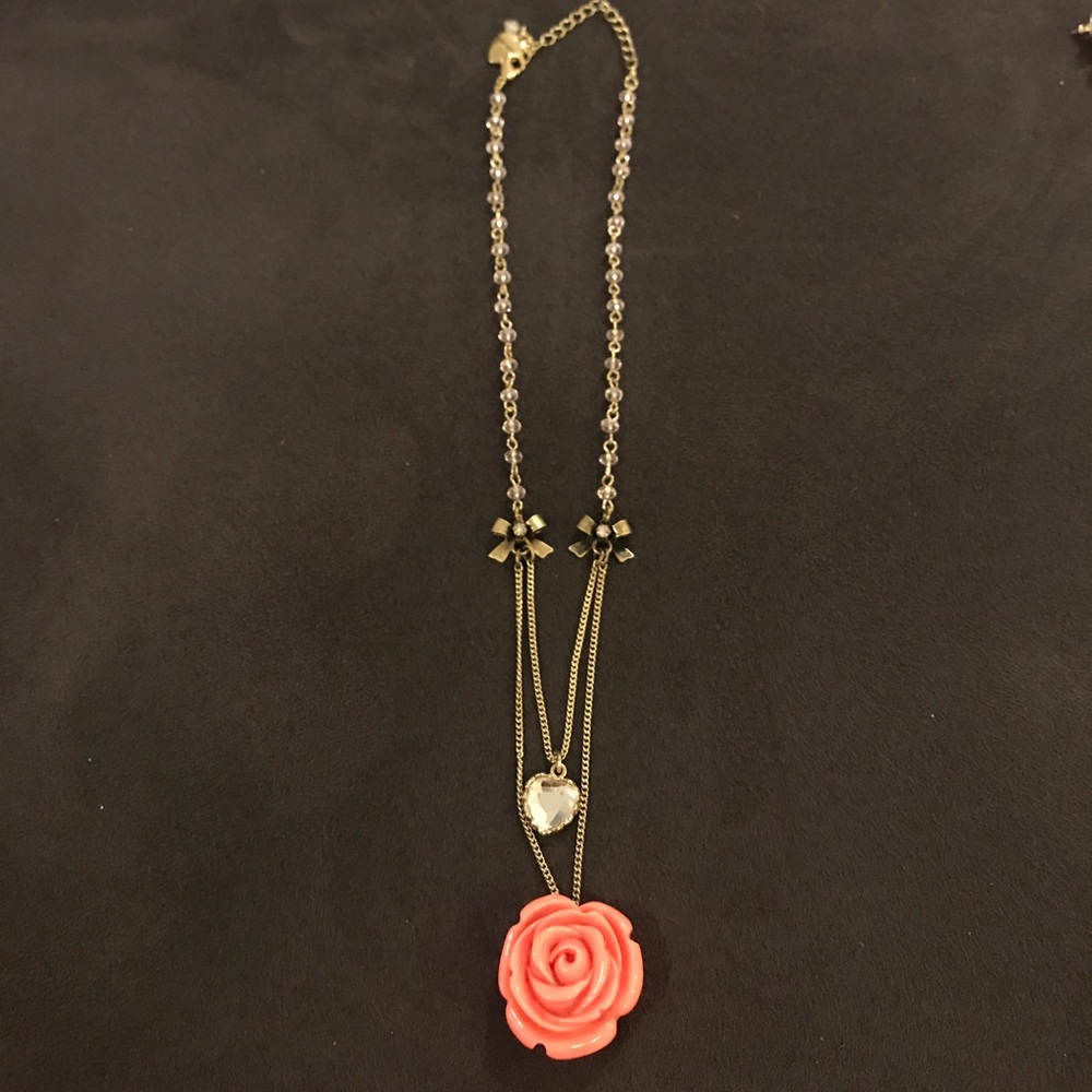 Betsey Johnson Peach Rose Necklace