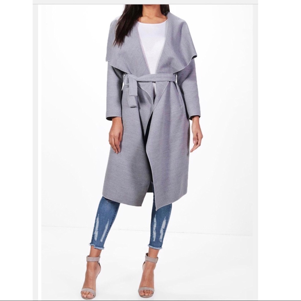 NWT boohoo gray coat drape