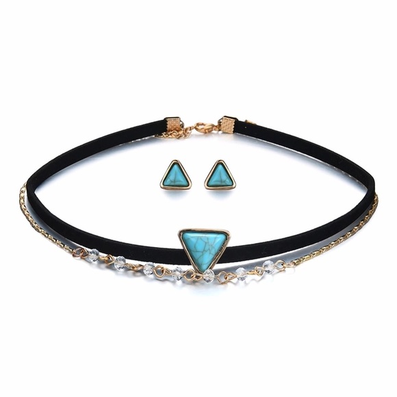 Turquoise & opal Stone layer Necklace Earrings Set - Picture 2 of 8