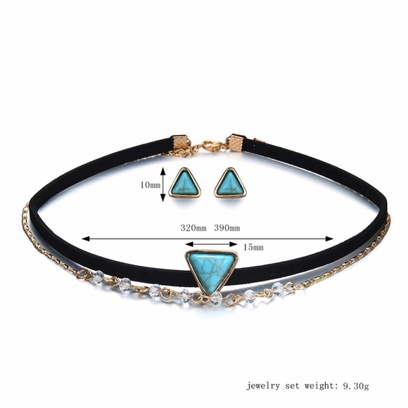 Turquoise & opal Stone layer Necklace Earrings Set - Picture 3 of 8