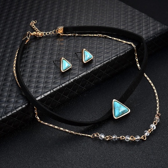 Turquoise & opal Stone layer Necklace Earrings Set - Picture 6 of 8