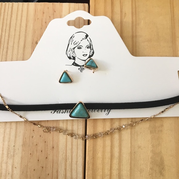 Turquoise & opal Stone layer Necklace Earrings Set - Picture 8 of 8