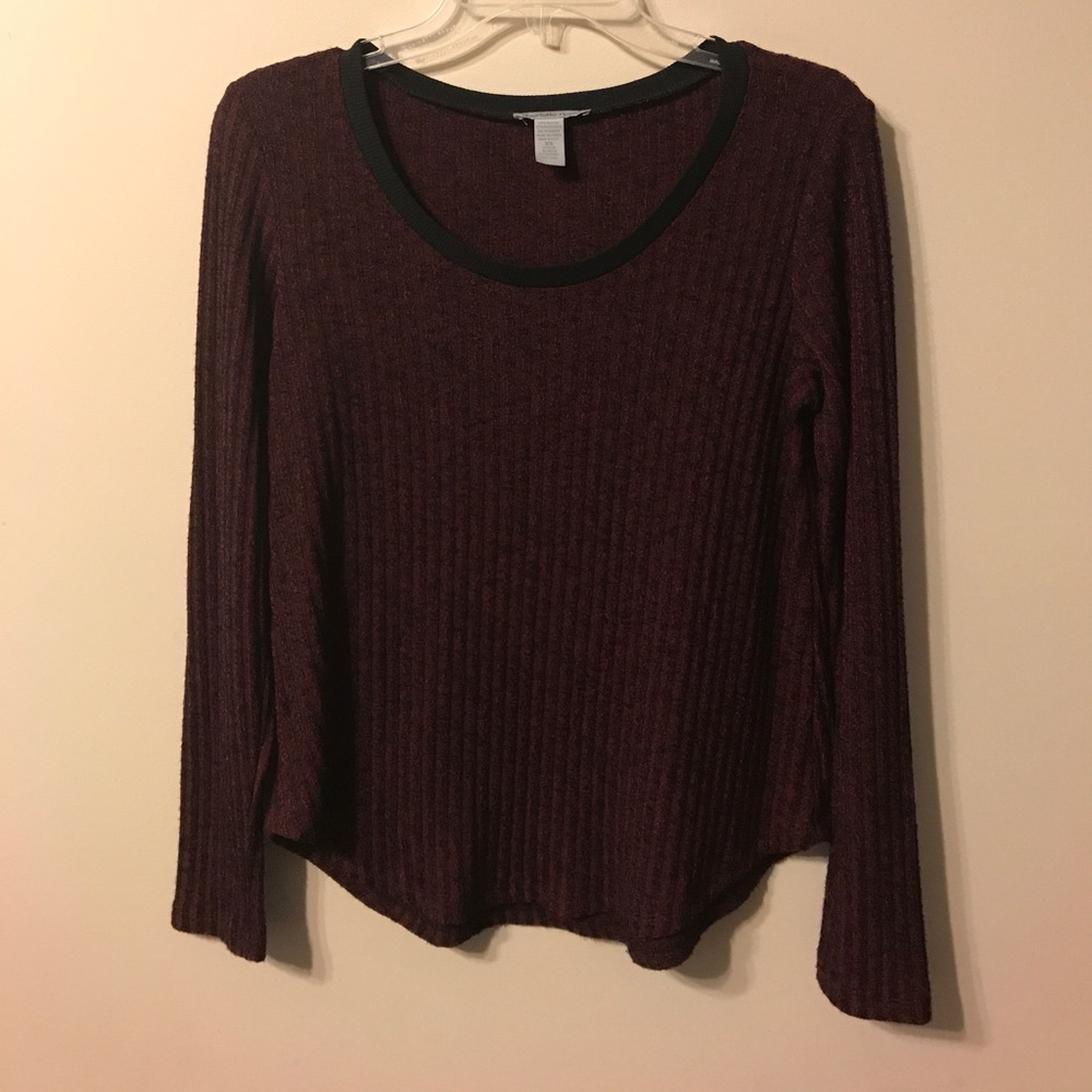 Red and Black Ribbed Long Sleeved Shirt