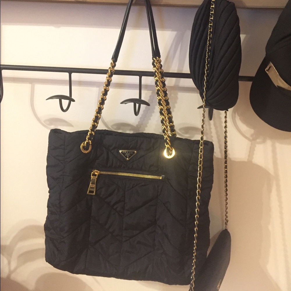 Authentic Nylon Prada tote bag with chain.