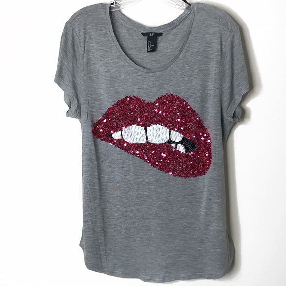 red sequin lips t shirt