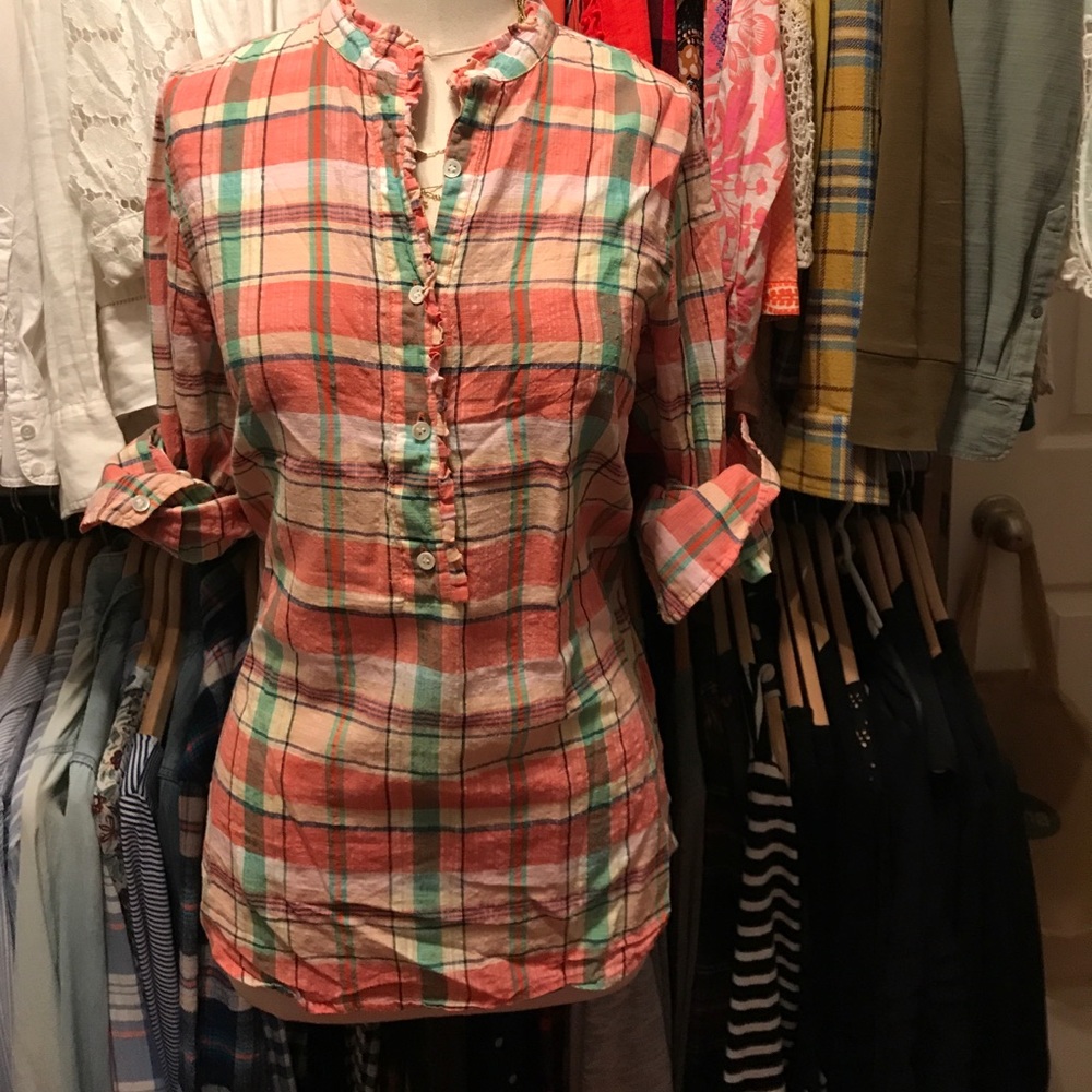 J.Crew Pink Plaid Popover