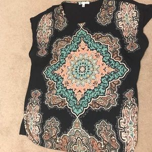 Navy/Teal Paisley print blouse, Size L