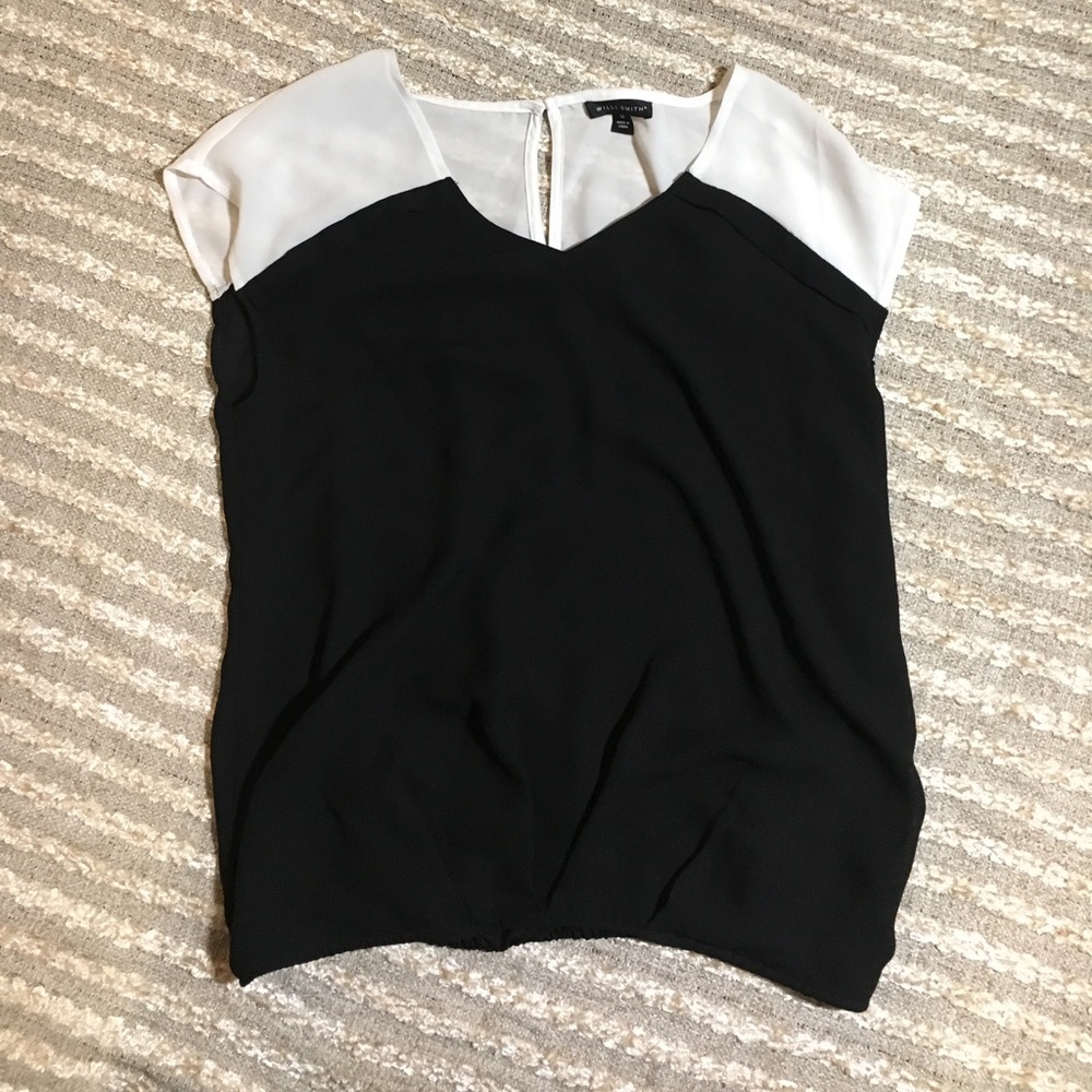 Willi Smith black and white color block blouse