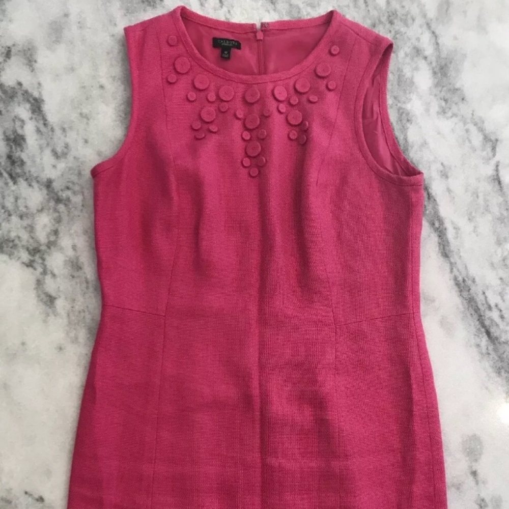 Button Detailed Collar Pink Linen Dress