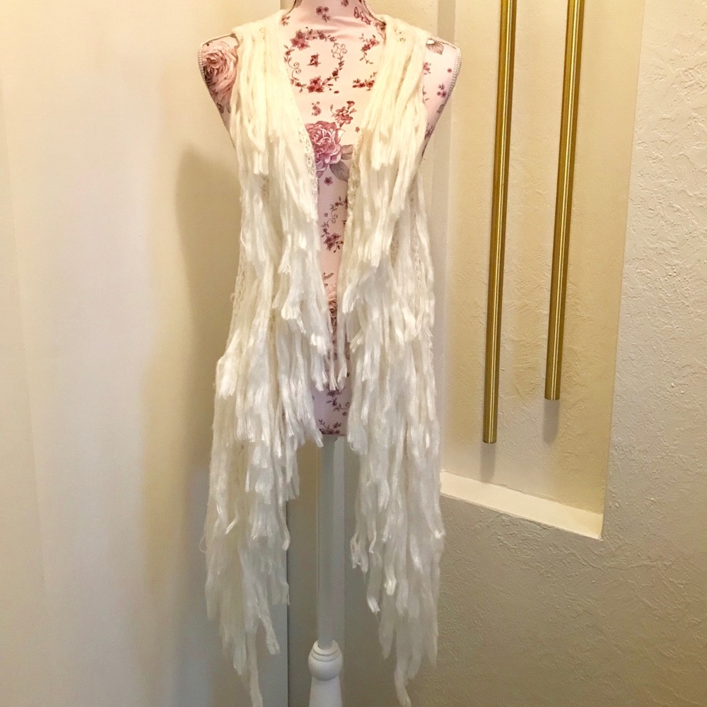 White Fringe Knit Shawl