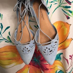 CHRISTIAN SIRIANO LACE UP FLATS LIGHT BLUE