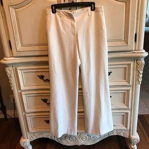 Cream wide leg polyester rayon spandex pant