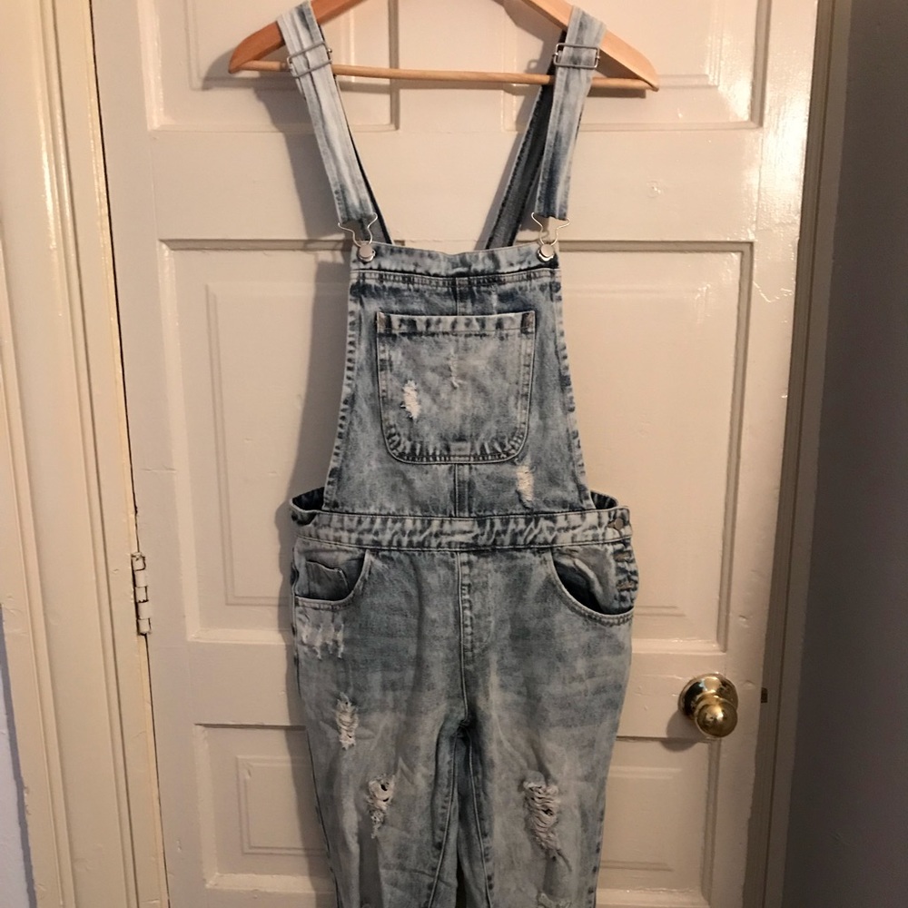 Acid Wash Distressed Overalls