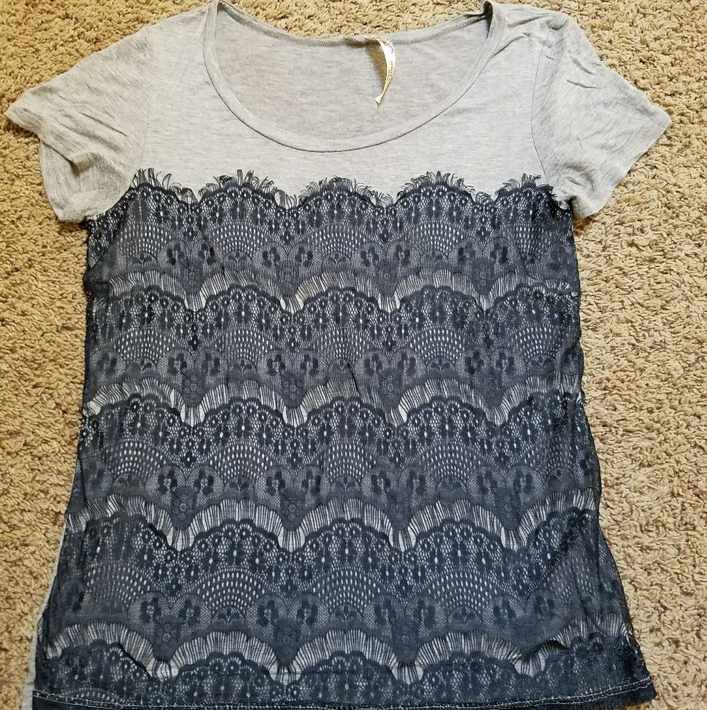 Gray and Blue Lace Top