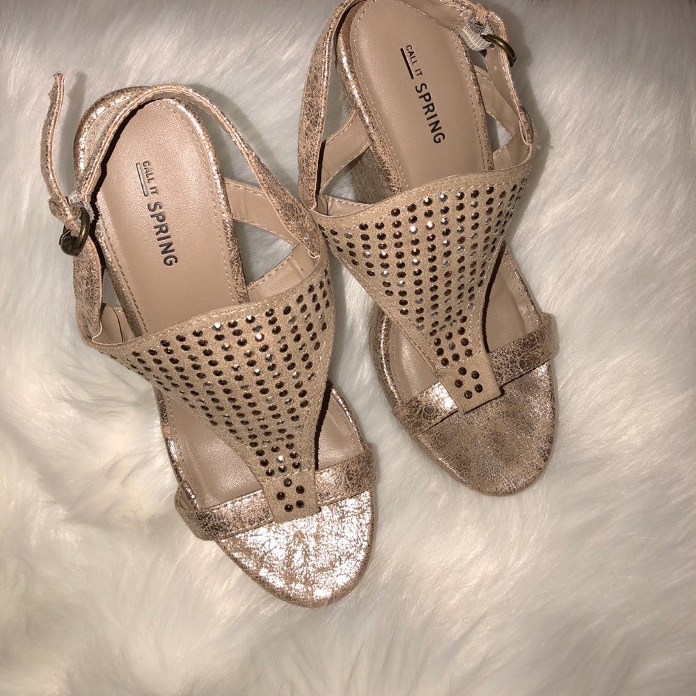 Call it Spring Gold Embellished Espadrille Wedges