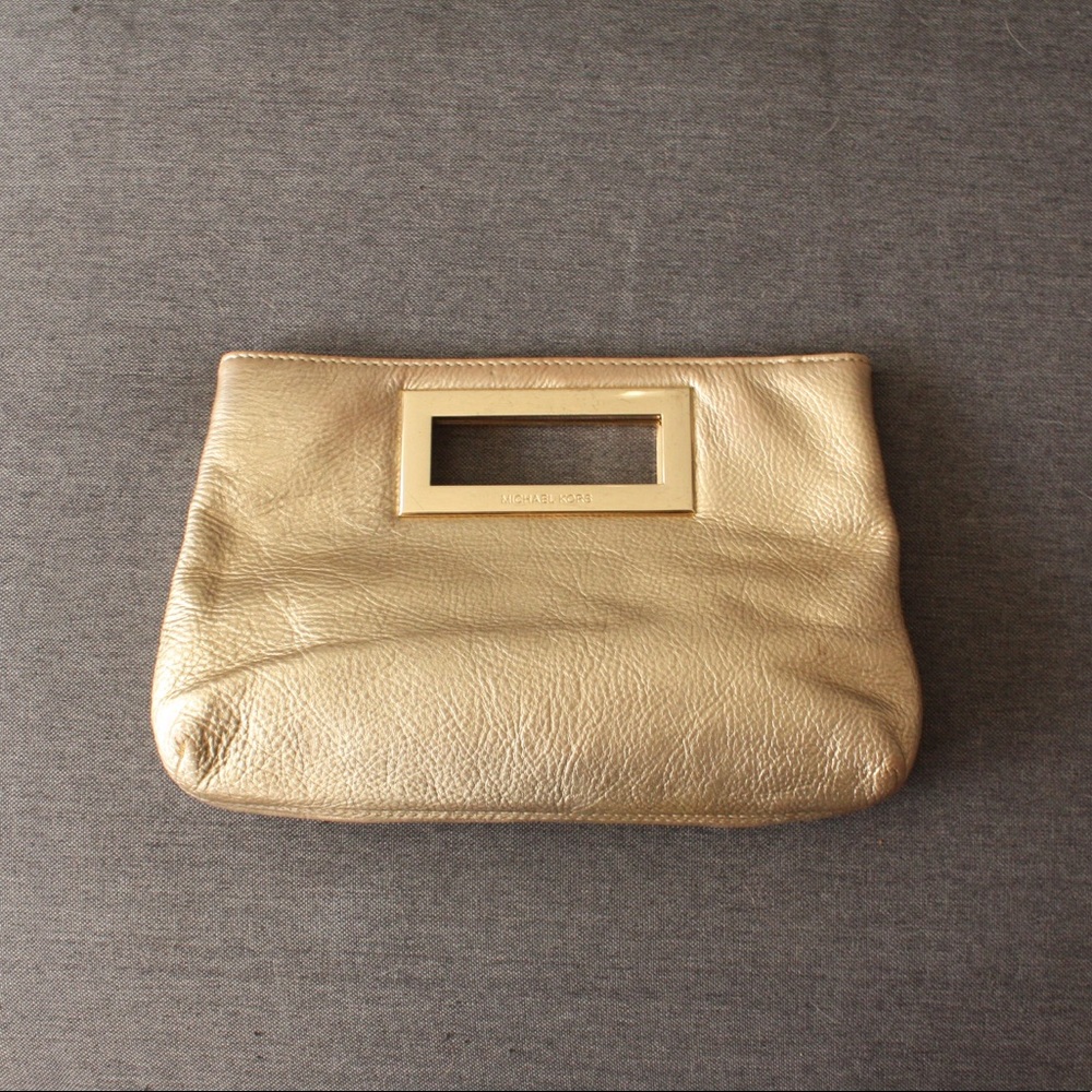 Michael Kors Pale Gold Leather Clutch Handbag