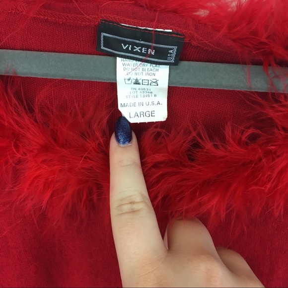 Vintage Red Marabou Fur Trim Long Sleeve Shirt - Picture 3 of 3
