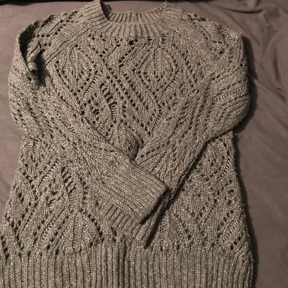 Metallic silver cable knit sweater from Bass