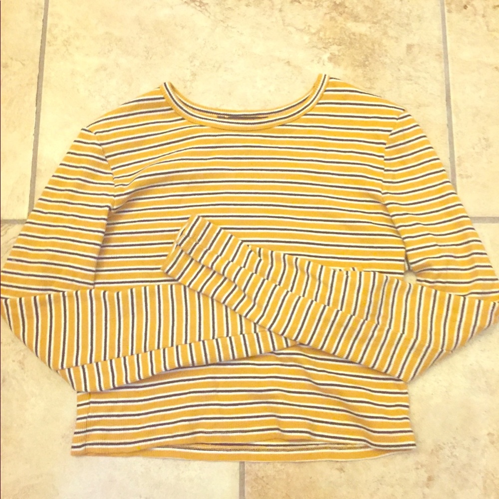 Forever21 Mustard Striped Cropped Long Sleeve