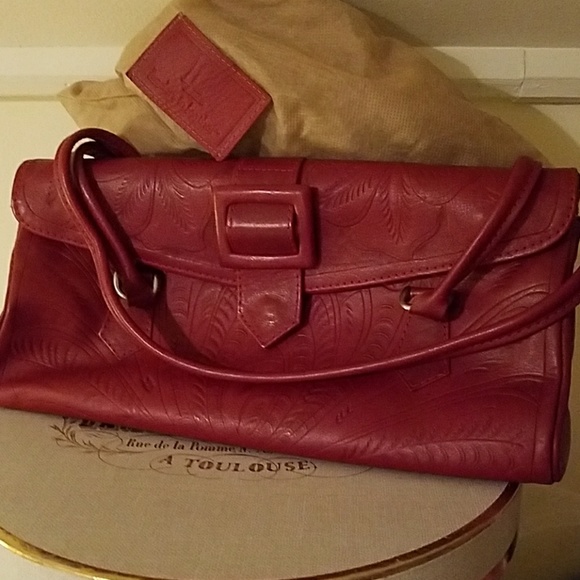 Hand Tooled Red Leather Purse - Picture 2 of 8