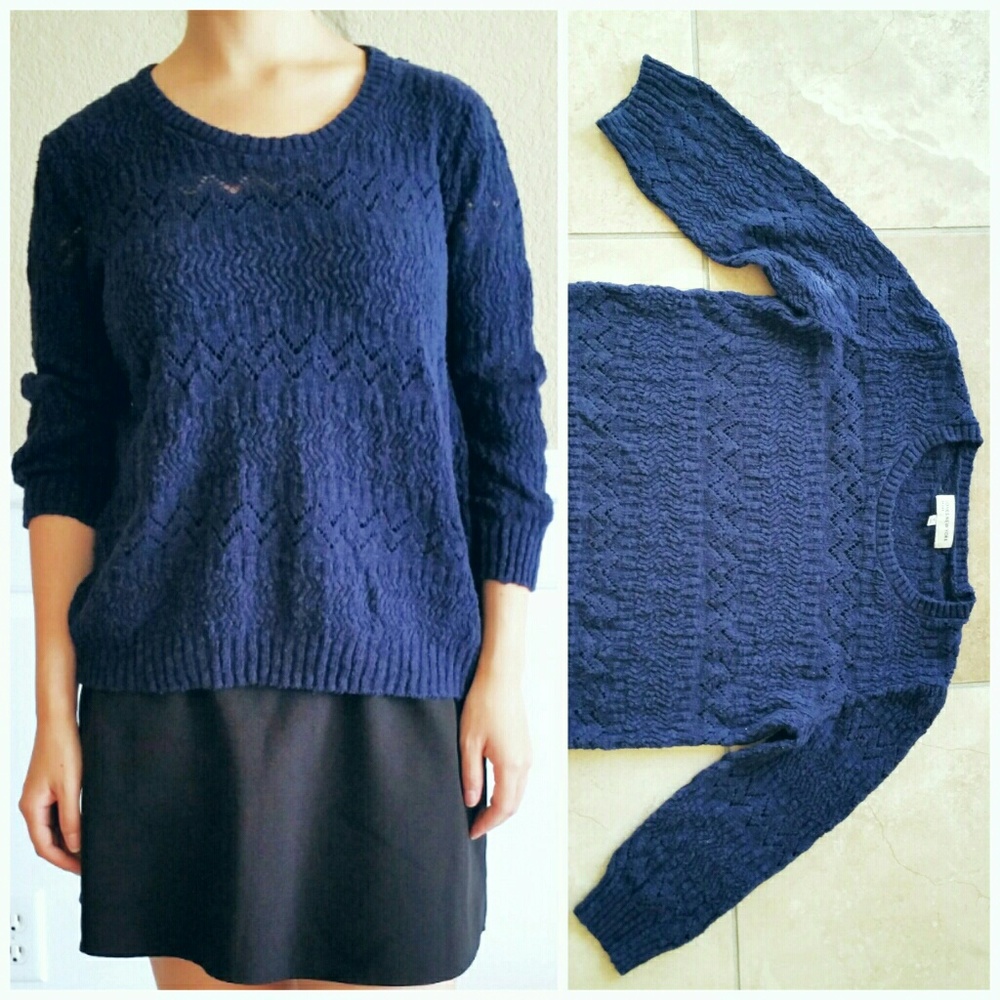 Navy Blue Crochet Pullover