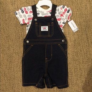 Fire truck tee and soft overalls