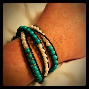 Leather Turquoise & Pearl Wrap
