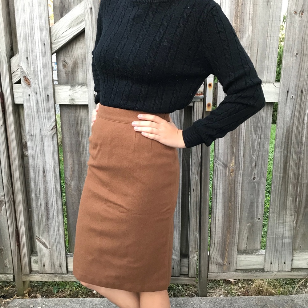 Wool Camel Pencil Skirt by Sag Harbor