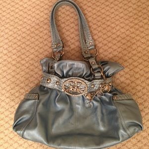 Metallic blue Kathy Van Zeeland shoulder bag