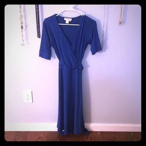 Blue faux-wrap dress
