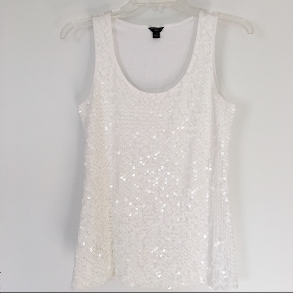 Ann Taylor Tops - ANN TAYLOR-White sequin tank