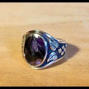 Boho sterling silver ring with amethyst stone.