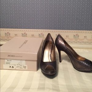 BCBGeneration Peeptoe 4” Platform Heels in Gray