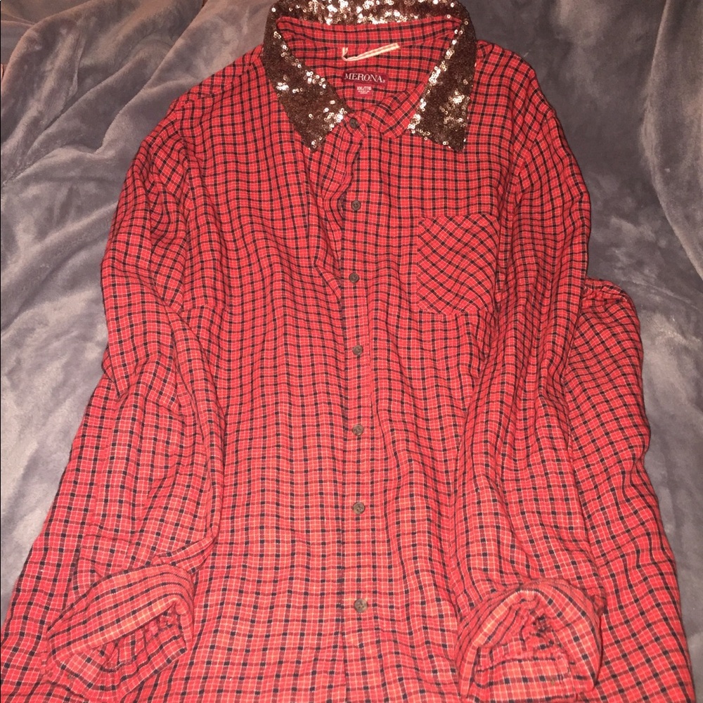 Sequins collar button up