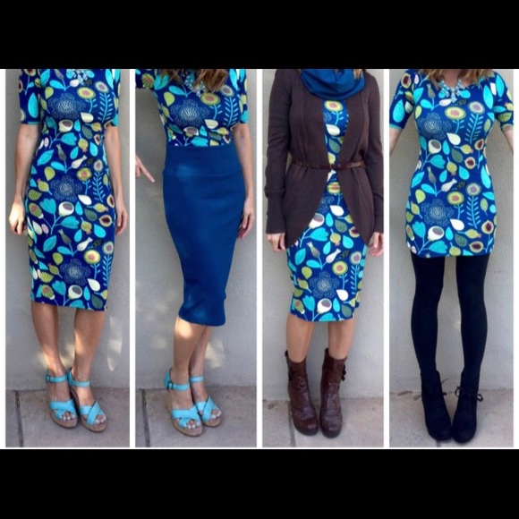 NWT LuLaRoe Julia Bodycon Blue orange floral small - Picture 4 of 7